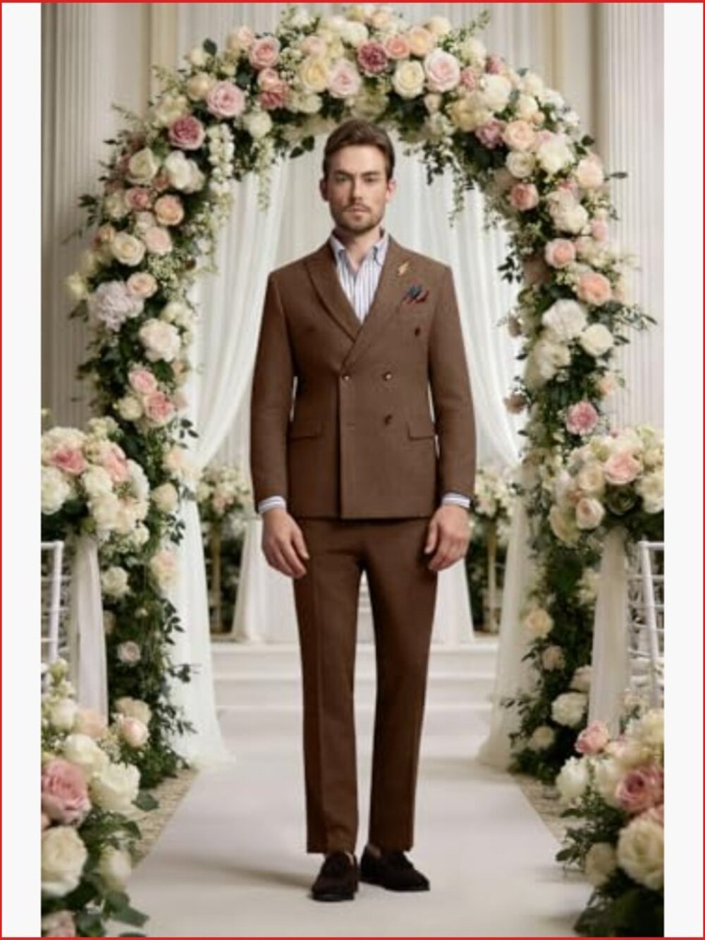 Slim Fit Double Breasted Herringbone Tweed 2 Piece Suit Set - Picture 6 of 7